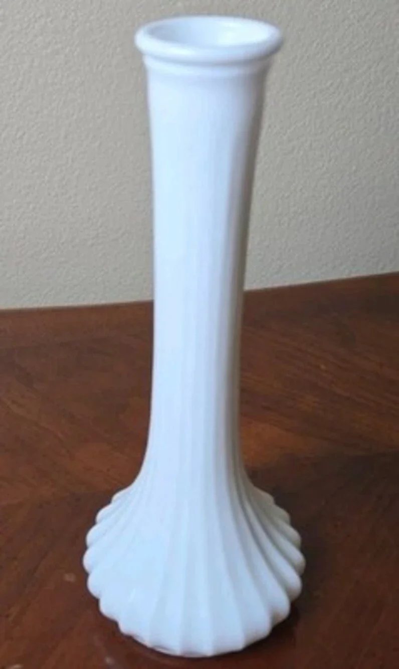 Hoosier Milk Glass Ribbed Flower Vase #8 4096, White Bud Vase 9